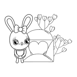 兔子带着心去情人节。 贺卡。 矢量插图