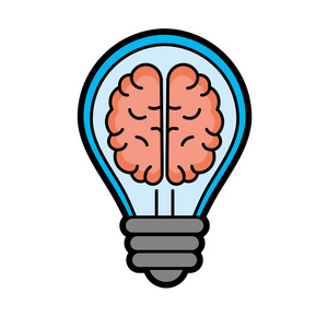 创意灯泡,大脑内部白色背景矢量插图照片