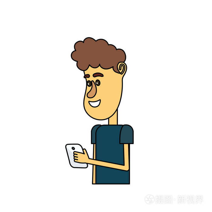 有发型和智能手机的好男人手矢量插图