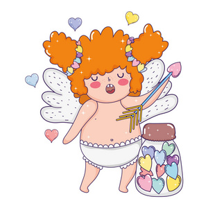 s day greeting card with cute cupid girl. Vector illustration