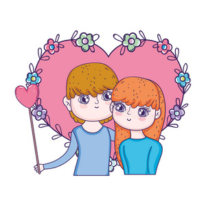 s day greeting card with cute couple. Vector illustration