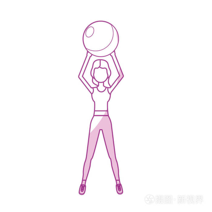 轮廓健康的女人做运动，球矢量插图