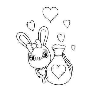 可爱的兔子带着心去情人节。 贺卡。 矢量插图