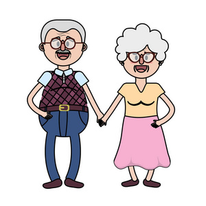 有发型和眼镜矢量插图的老夫妇