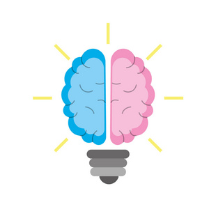 大脑灯泡到指示想法解决方案矢量插图