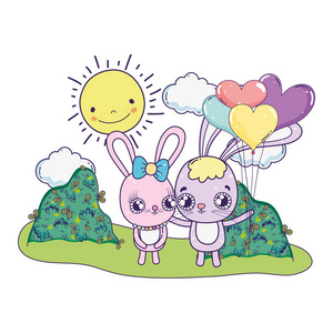 s greeting card with cute rabbits. Vector illustration