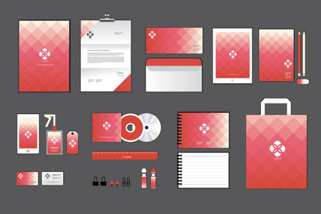 红色企业身份模板包括CD封面名片夹尺子信封和信头设计