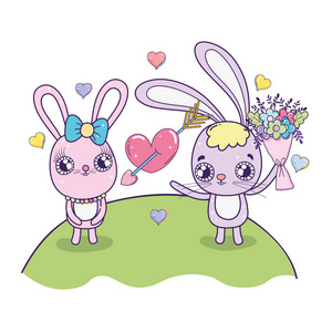 s greeting card with cute rabbits. Vector illustration