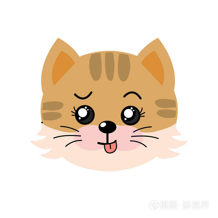 可爱的野生动物脸表情矢量插图