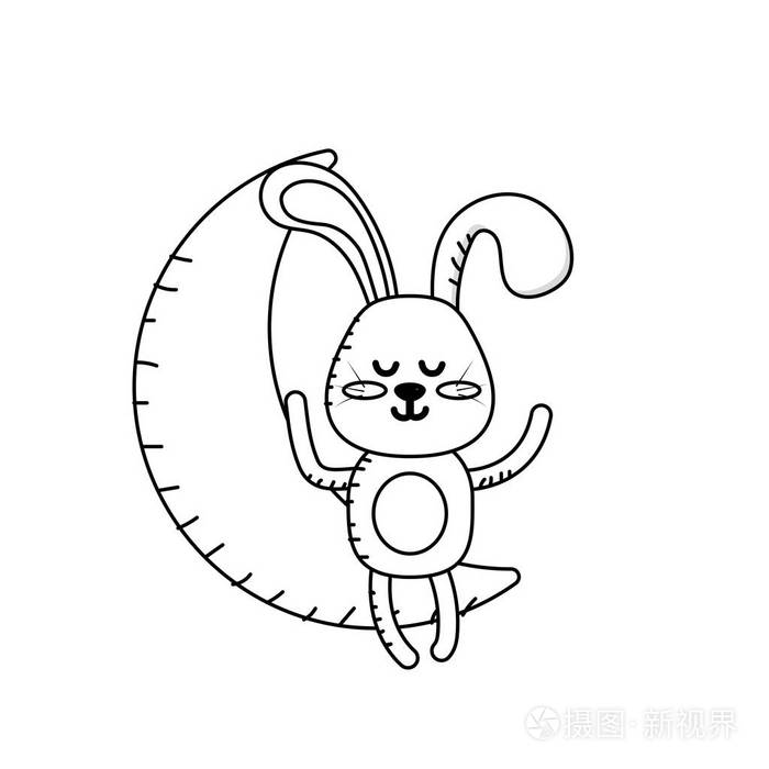 线泰迪兔坐在月亮矢量插图插画-正版商用图片17lzuh-摄图新视界