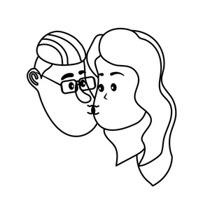 线条化身情侣脸吻发型设计矢量图