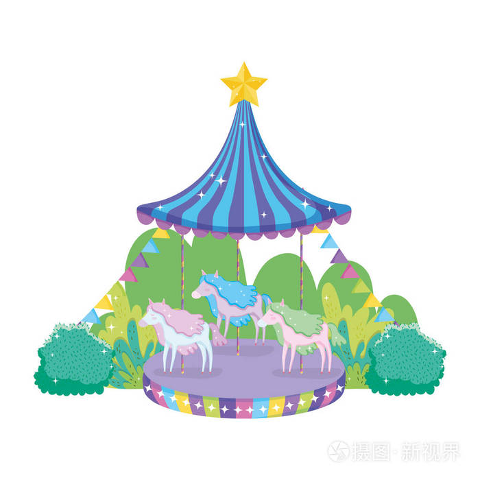 马戏团旋转木马场景中的景观矢量插图设计插画-正版商用图片17m10y-摄