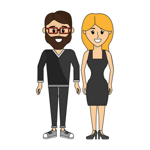 夫妇戴眼镜的男人和他的妻子矢量插图设计