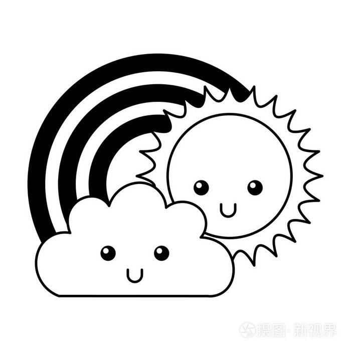 川井云太阳和彩虹卡通插画-正版商用图片17m19h-摄图新视界