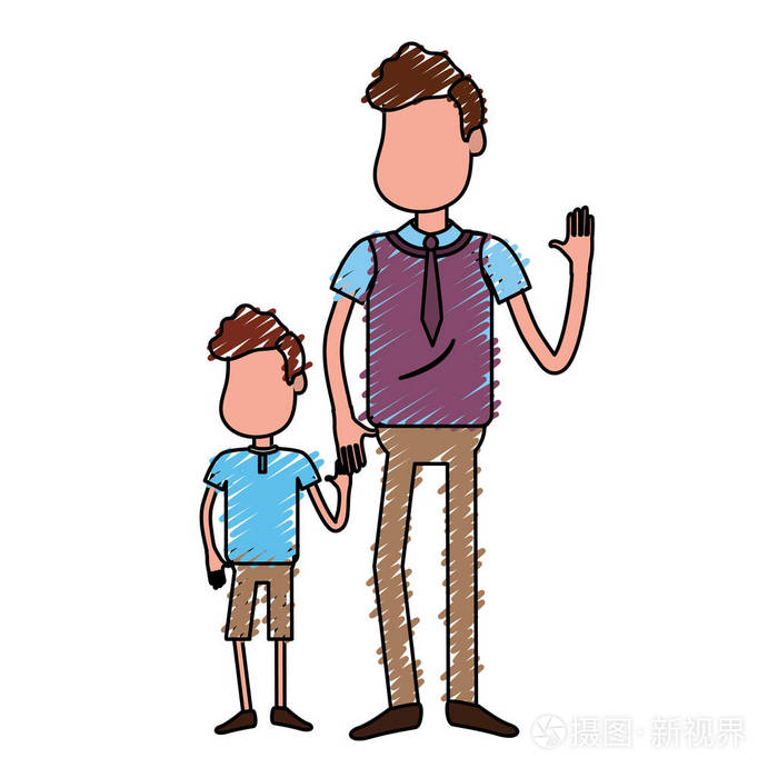 父亲和儿子在一起手握矢量插图