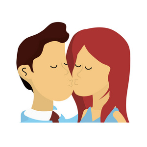 可爱的情侣接吻浪漫场景矢量插图照片