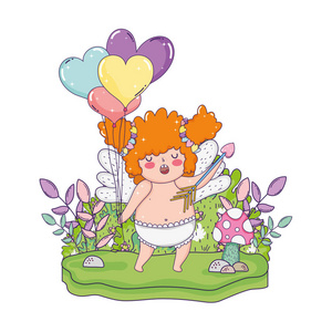 s day greeting card with cute cupid girl. Vector illustration