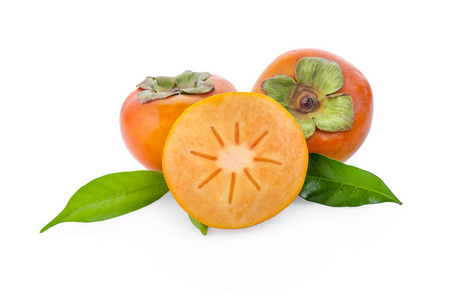 白色背景下分离的柿子果实