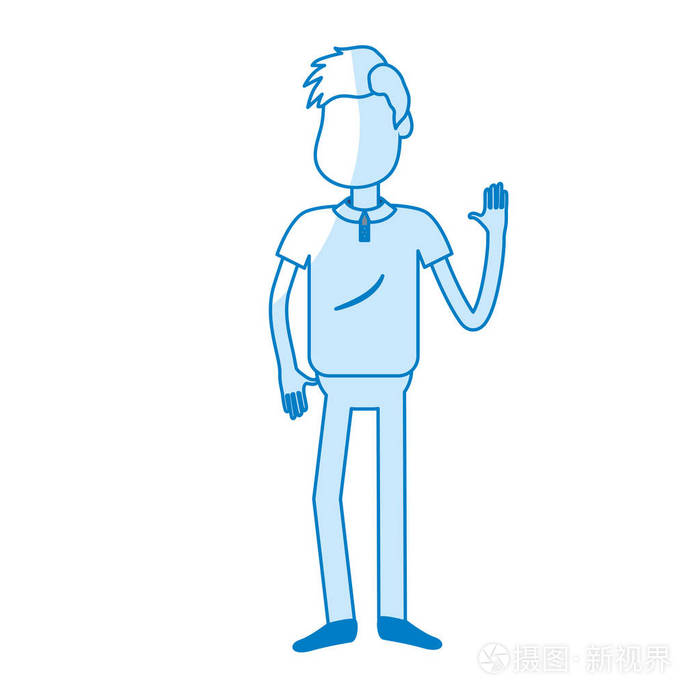 剪影可爱的男人,手举,漂亮的穿着矢量插图
