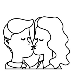 情侣接吻浪漫场景矢量插图