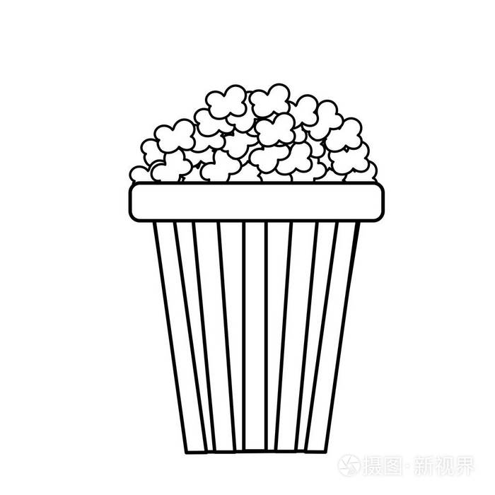线美味和咸爆米花吃在电影院矢量插图。