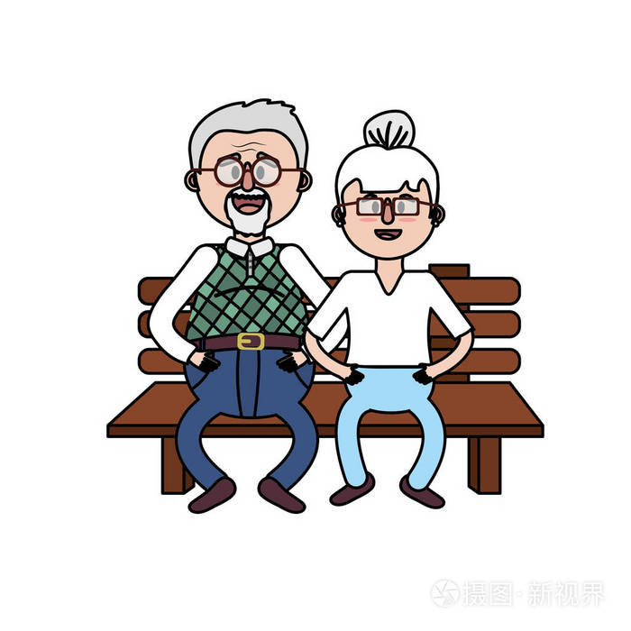 老两口在椅子上用发型矢量插图