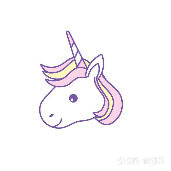 可爱的独角兽头角和发型矢量插图