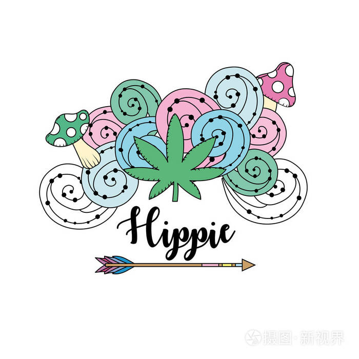 嬉皮士图标设计白色背景矢量插图