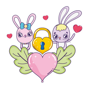 s greeting card with cute rabbits. Vector illustration