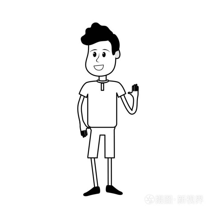 线条好男孩与手举和休闲装矢量插图插画-正版商用图片17m6od-摄图新