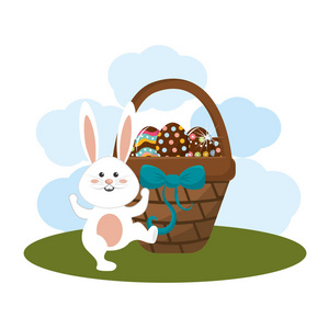 复活节快乐兔蛋日图标图像，矢量插图