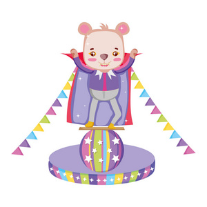 可爱的马戏团熊与层气球矢量插图设计