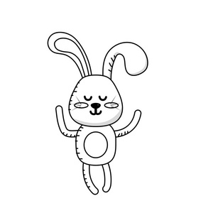 线可爱兔男孩野生动物字符插图