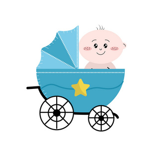 安全婴儿车与婴儿内部矢量插图