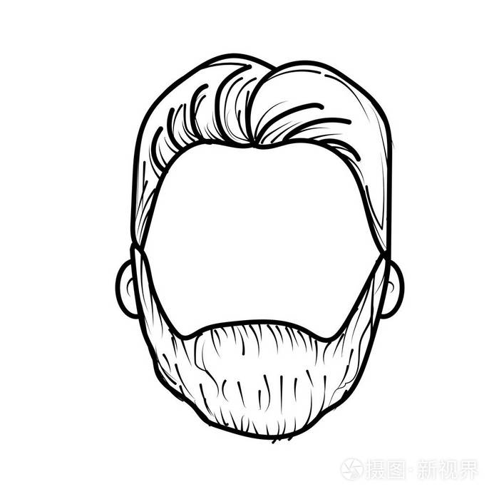 线条好看的人脸与海司和胡须矢量插图