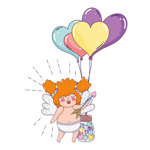 s day greeting card with cute cupid girl. Vector illustration