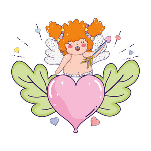 s day greeting card with cute cupid girl. Vector illustration