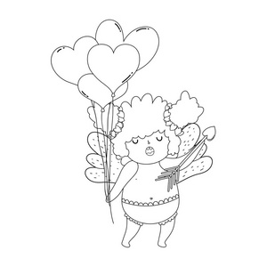 s day greeting card with cute cupid girl. Vector illustration