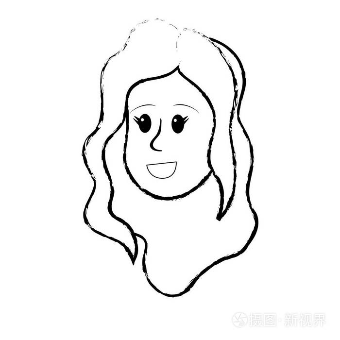 图形快乐可爱的女人脸发型矢量插图