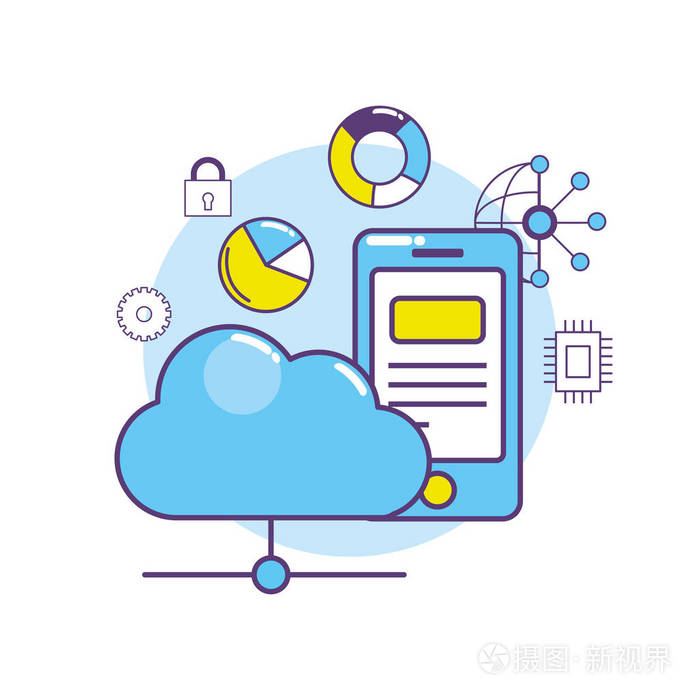 智能手机数据中心连接系统矢量图