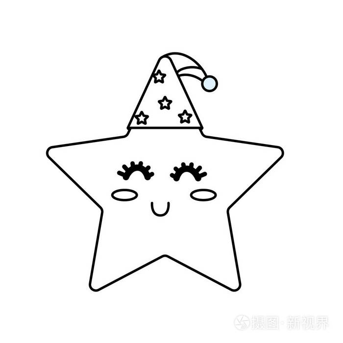 线条漂亮的星星闪亮的睡帽设计矢量插图