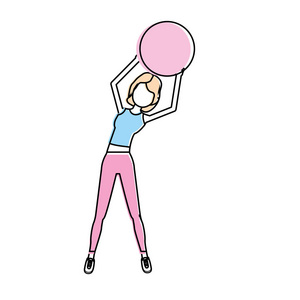 健康的女人做运动用球矢量插图