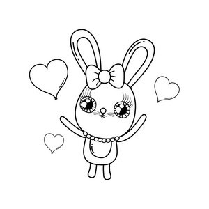 可爱的兔子带着心去情人节。 贺卡。 矢量插图