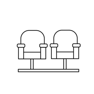 线电影院椅子观看电影场景矢量插图