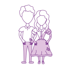 剪影可爱的巴西夫妇发型和典型的服装矢量插图