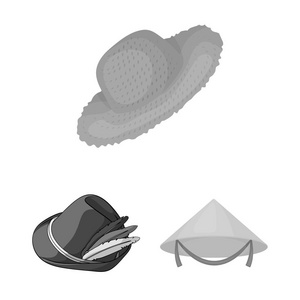 帽子和帽子图标的矢量设计。帽子和模型股票向量的集合例证