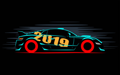 程式化剪影运动dtm汽车跑车矢量插图照片