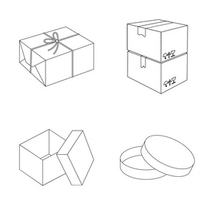 纸板和交货符号的孤立对象。收集纸板和标签矢量图标的股票