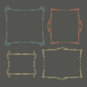 一套装饰性的老式彩色框架。 手绘矢量插图。