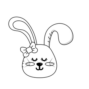 线泰迪兔女孩头动物野生矢量插图
